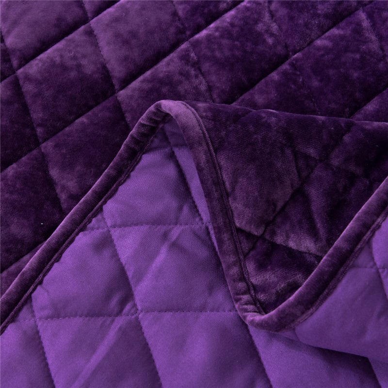 Fredsure Distressed Velvet Quilt Set, 3 Pieces Purple Queen, Distressed Velvet Face and Brushed Microfiber Reverse with Diamond Quilting - Image 4