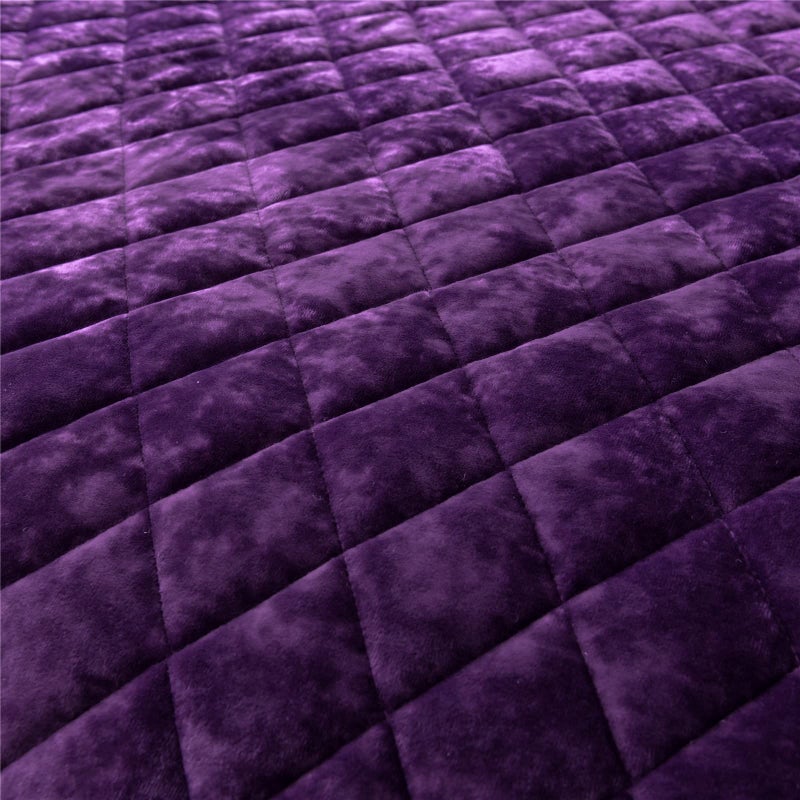 Fredsure Distressed Velvet Quilt Set, 3 Pieces Purple Queen, Distressed Velvet Face and Brushed Microfiber Reverse with Diamond Quilting - Image 5