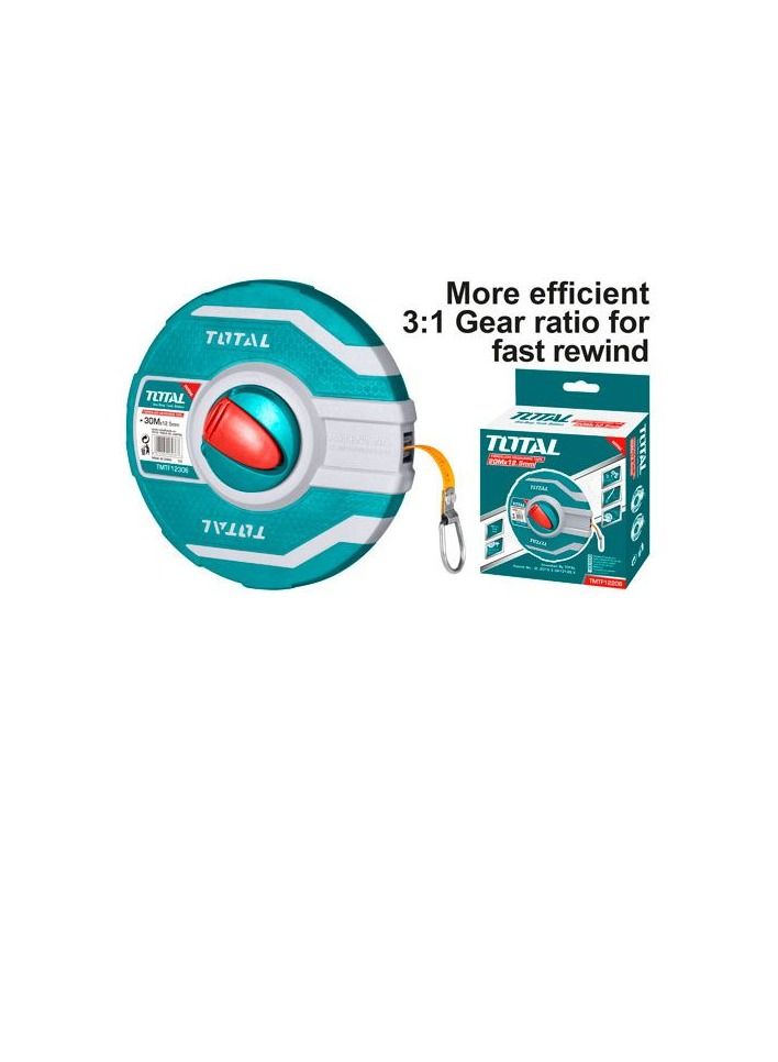 TOTAL Fibre Galss Measuring Tape, 30mx12.5mm Gear Ratio For Fast Rewind  - Image 2