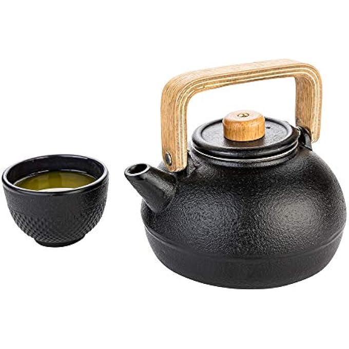 rayihni 30 Ounce Japanese Teapot 1 Enamel Coated Japanese Tea Kettle  With Wooden Handle And Knob Includes Mesh Strainer Black Cast Iron Primitive Kettle For Teabags  Loose Leaf Tea - Image 1
