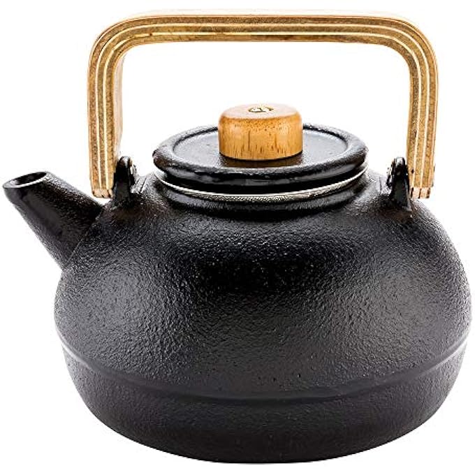 rayihni 30 Ounce Japanese Teapot 1 Enamel Coated Japanese Tea Kettle  With Wooden Handle And Knob Includes Mesh Strainer Black Cast Iron Primitive Kettle For Teabags  Loose Leaf Tea - Image 2