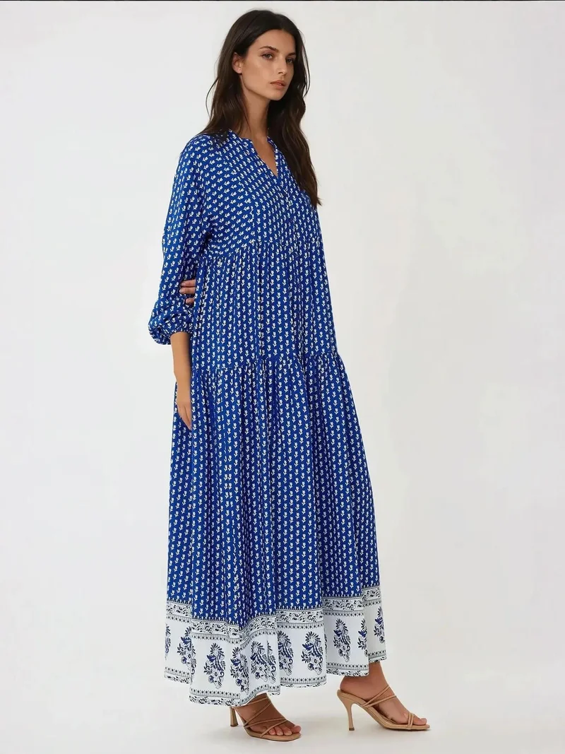 HICCUP Printed V-Neck Maxi Dress