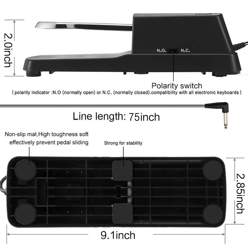 Soraco Sustain Pedal Universal for Yamaha Casio Roland Korg Behringer Moog Piano Midi Electronic keyboards Style with Polarity Switch, 1/4'' Input Plug - Image 3