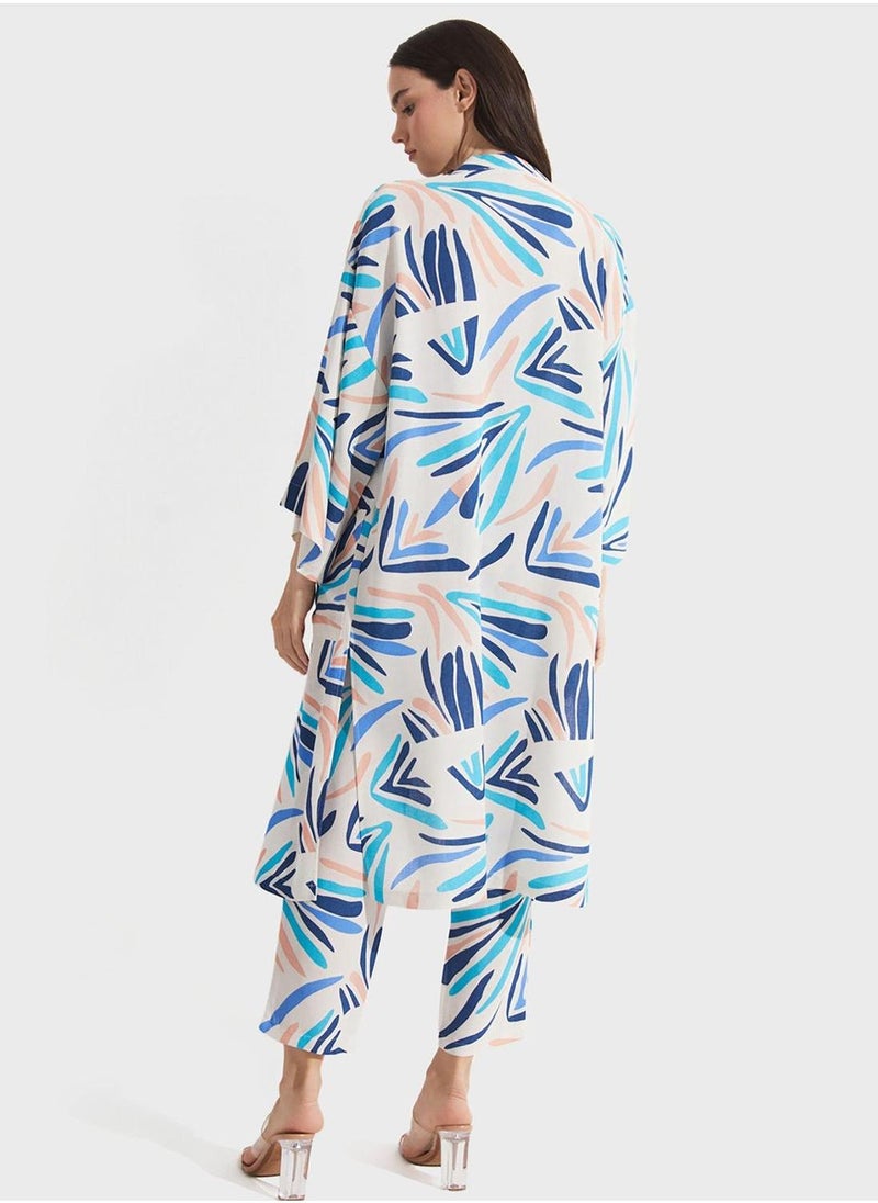 جون كيمونو بتفاصيل ربطة مطبوعة - Image 2