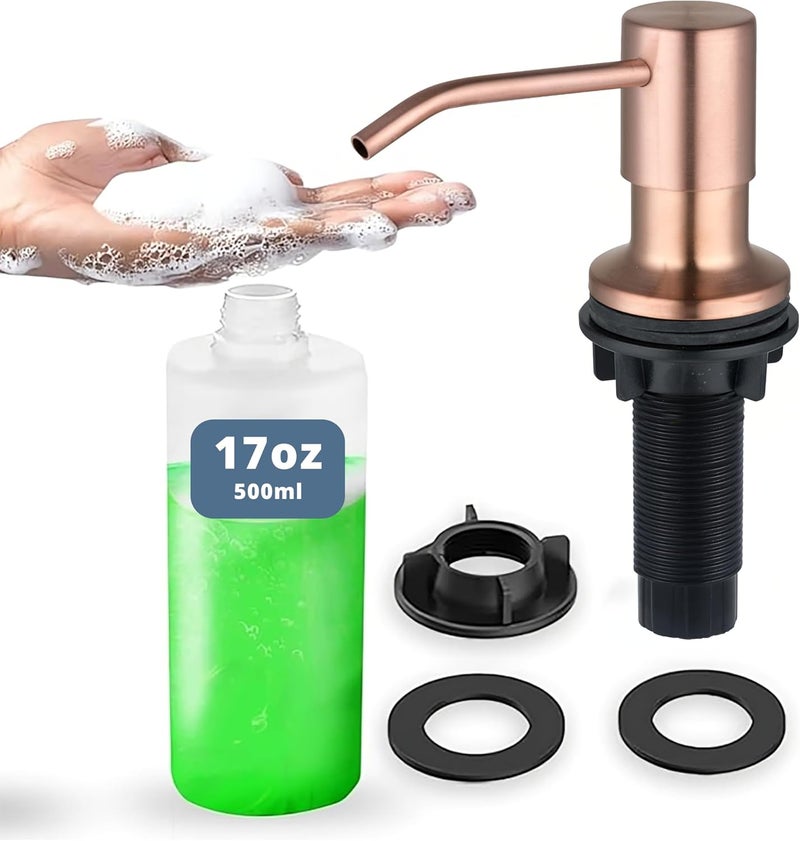 Sben Built-in Kitchen Sink Soap or Lotion Dispenser Set, Stainless Steel, Rubbed Bronze Pump, 17 oz Refillable PET Bottle, Durable ABS Head, 360° Rotation (Rubbed Bronze) - Image 1