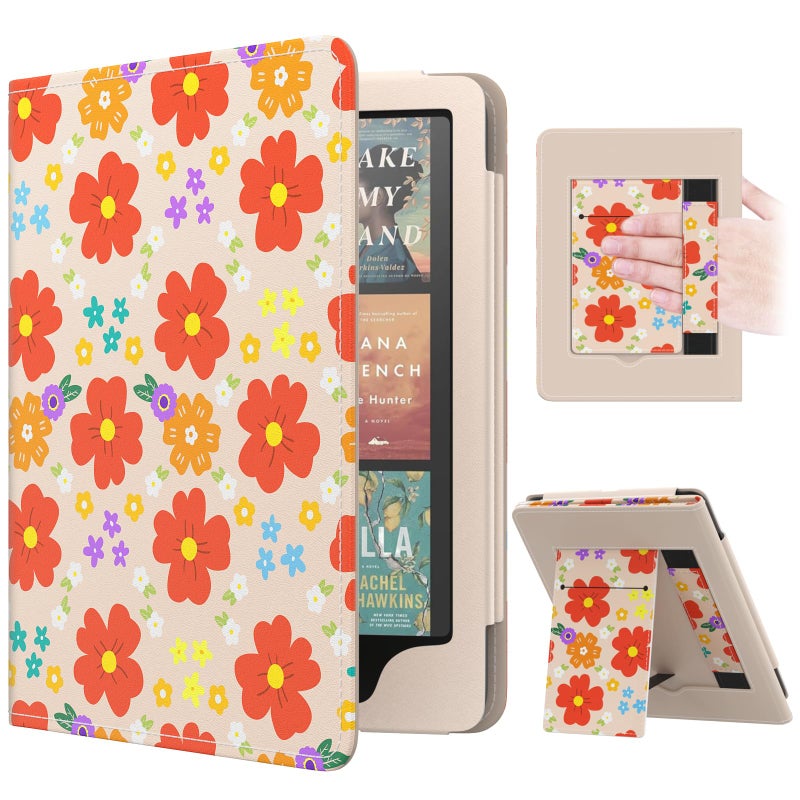 MoKo Case for 7"/6.8" Kindle Paperwhite(12th/11th Gen-2024/2021) and Kindle Colorsoft Signature Edition, Slim PU Shell Cover Case with Auto-Wake/Sleep for Kindle Paperwhite 2024, Colorful Flowers - Image 1