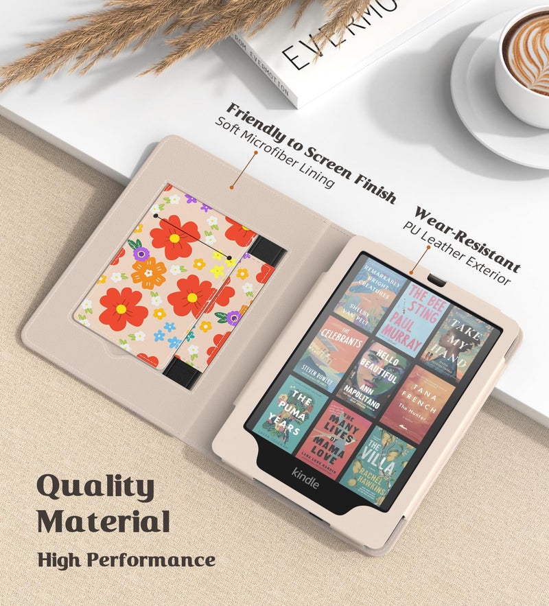 MoKo Case for 7"/6.8" Kindle Paperwhite(12th/11th Gen-2024/2021) and Kindle Colorsoft Signature Edition, Slim PU Shell Cover Case with Auto-Wake/Sleep for Kindle Paperwhite 2024, Colorful Flowers - Image 4