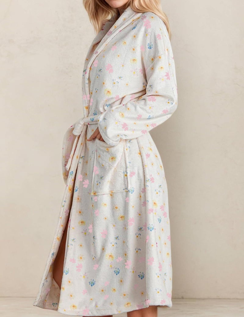 TIKITIDES Robes for Women Cute Robes Spring Summer Robe Fleece Bathrobes Women Robe Soft Plush Fruit Floral Print Lightweight Fuzzy Lounge Bathrobe - Image 3