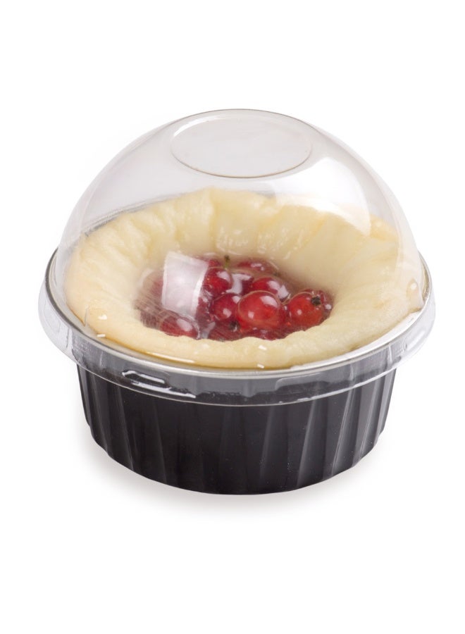 Restaurantware 4.2 Ounce Disposable Ramekins With Lids, 100 Round Creme Brulee Disposable Cups - Dome Lids, Oven-Safe, Black Aluminum Disposable Baking Cups, For Cupcakes And Muffins, Freezer-Safe - Image 2