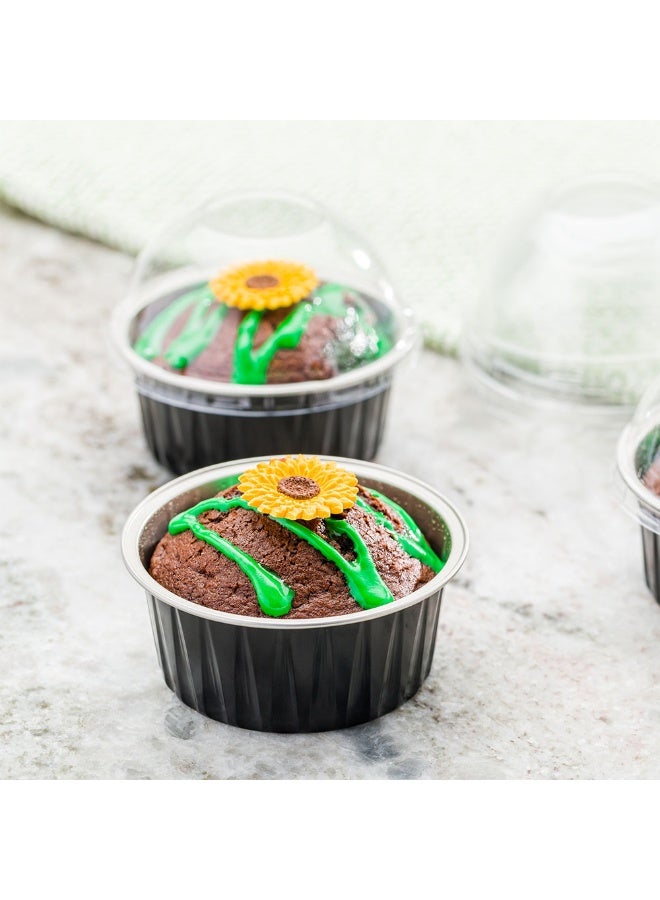 Restaurantware 4.2 Ounce Disposable Ramekins With Lids, 100 Round Creme Brulee Disposable Cups - Dome Lids, Oven-Safe, Black Aluminum Disposable Baking Cups, For Cupcakes And Muffins, Freezer-Safe - Image 3