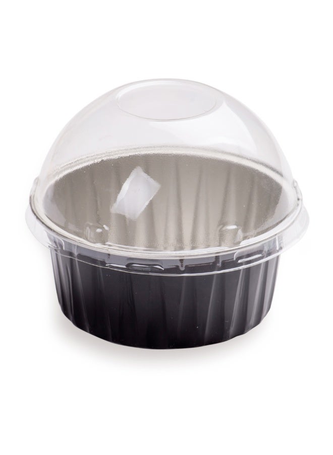 Restaurantware 4.2 Ounce Disposable Ramekins With Lids, 100 Round Creme Brulee Disposable Cups - Dome Lids, Oven-Safe, Black Aluminum Disposable Baking Cups, For Cupcakes And Muffins, Freezer-Safe - Image 1