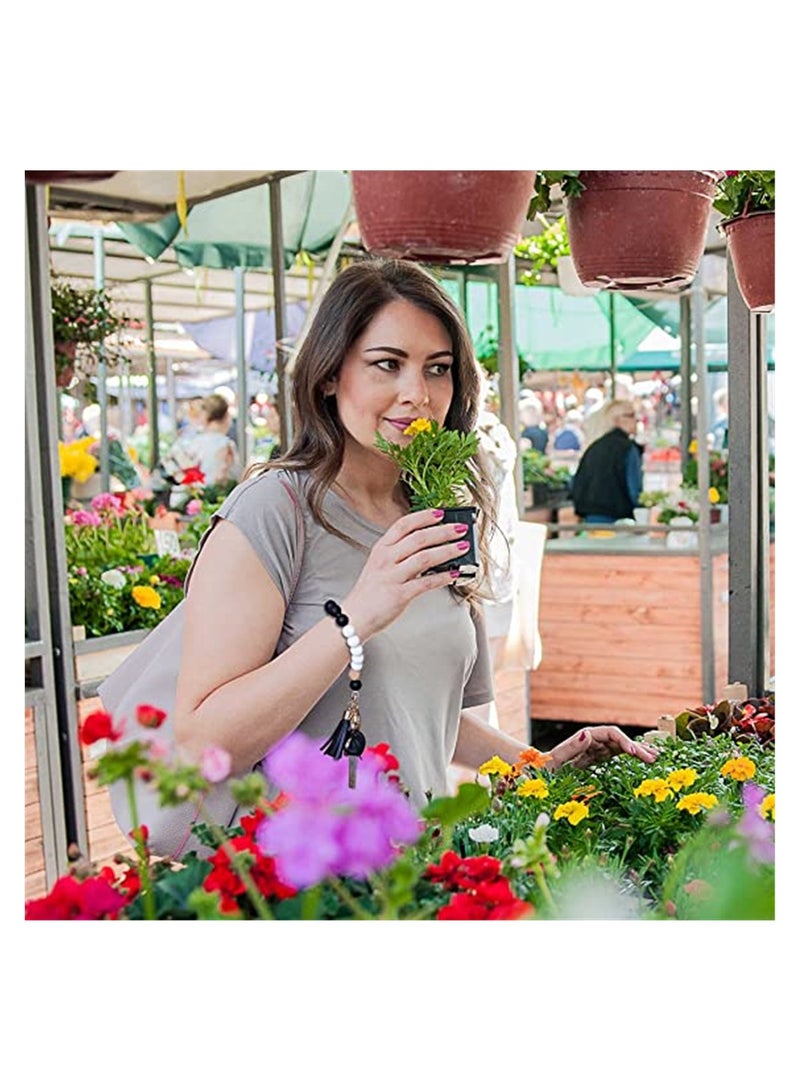 Excefore Silicone Key Ring Bracelet Wristlet Keychain Unique Beaded Bangle Key Chains for Women with Leather Tassel - Image 3