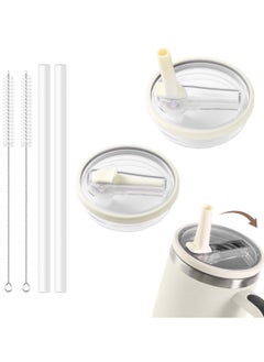 2Pack 40 oz Tumbler Flip Straw Lid Compatible with Stanley Cup Leak-Proof Splash Resistant Tumbler Top Replacement Reusable Tumbler Cover,White