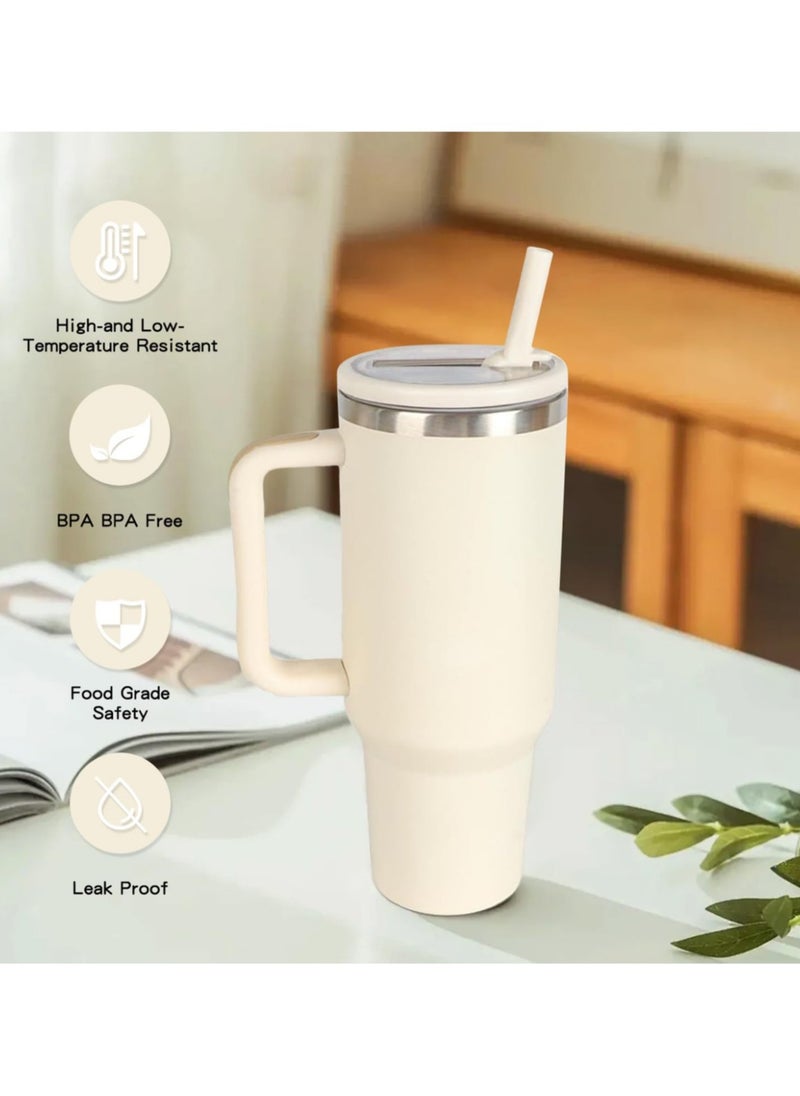 Reema - 2Pack 40 oz Tumbler Flip Straw Lid Compatible with Stanley Cup Leak-Proof Splash Resistant Tumbler Top Replacement Reusable Tumbler Cover,White - Image 1