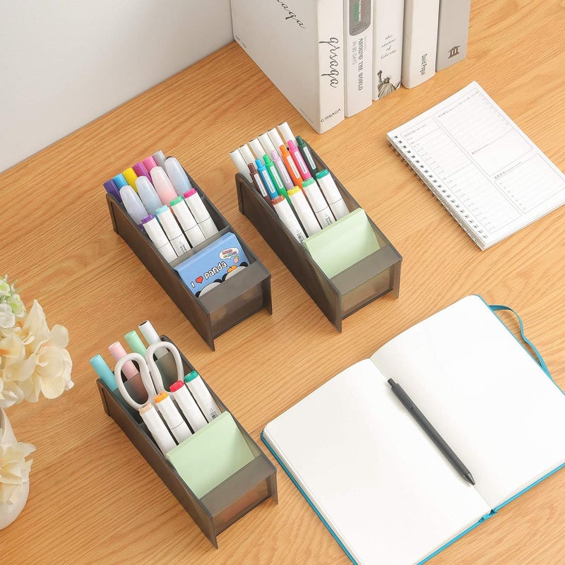 Marbrasse 3 Pcs Big Desk Organizer- Pen Organizer Storage for Office, School, Home Supplies, Translucent White Pen Storage Holder, High Capacity, Set of 3, 12 Compartments (Black Big Pen Holder) - Image 4