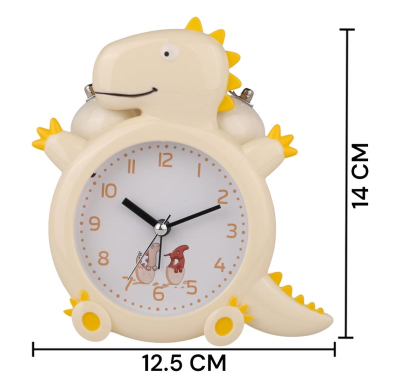 De'rons Twin Bell Analog Table Alarm Clock for Heavy Sleepers with Backlight Alarm Clock for Study Table Funny Cute Dinosaur Cartoon Shape Alarm Clock for Kids Girls Boys Bedroom 12.5 x 14 cm (Yellow) - Image 4