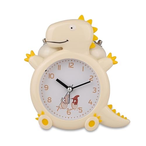 De'rons Twin Bell Analog Table Alarm Clock for Heavy Sleepers with Backlight Alarm Clock for Study Table Funny Cute Dinosaur Cartoon Shape Alarm Clock for Kids Girls Boys Bedroom 12.5 x 14 cm (Yellow) - Image 5