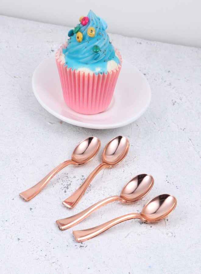YARNOW 24Pcs smoothie spoon Mini Spoons Disposable Dessert Spoons Mini Plastic Tasting Spoons Rose Gold Plastic Cutlery for Parties Everyday spoon Use sugar spoon - Image 2