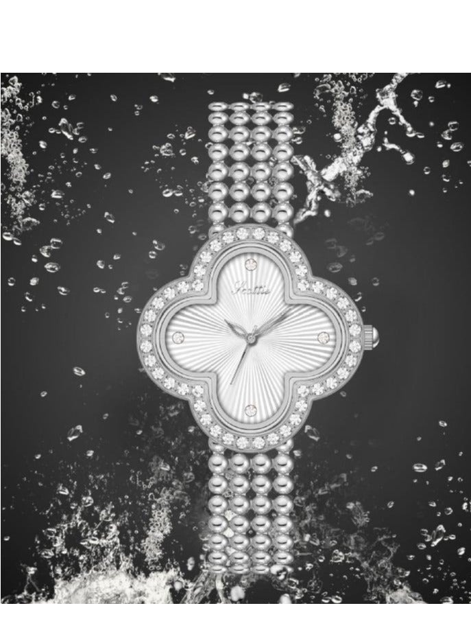 New Women's Watch Bracelet Watch, Women's Diamond Inlaid Flower Shaped Luxury Small Fragrance Style  - Image 3