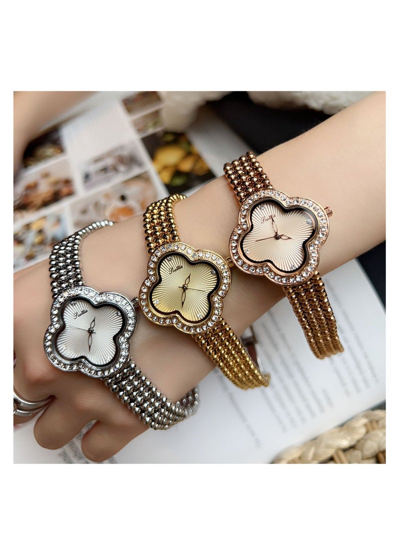New Women's Watch Bracelet Watch, Women's Diamond Inlaid Flower Shaped Luxury Small Fragrance Style  - Image 2