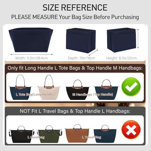 OAikor Felt Purse Organizer Insert Compatible with Longchamp Le Pliage L Tote M Handbags Zipper Bag Organizer Insert with Cup Holder for Women Bags Shaper Divider 8 Compartments BlueL - Image 3