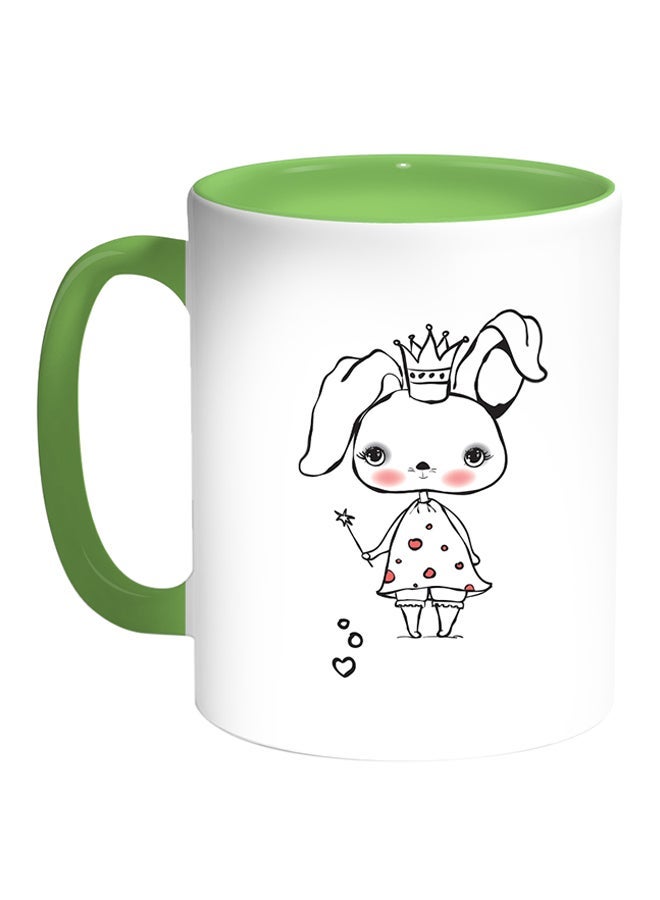Cartoon Drawings - Rabbits Printed Coffee Mug White/Green 11ounce