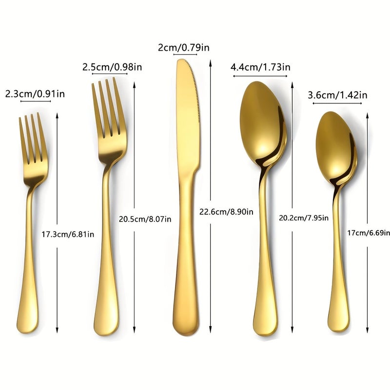 35 Piece Luxury Golden Stainless Steel Flatware Set Forks Spoons Knives Dishwasher Safe - Image 3
