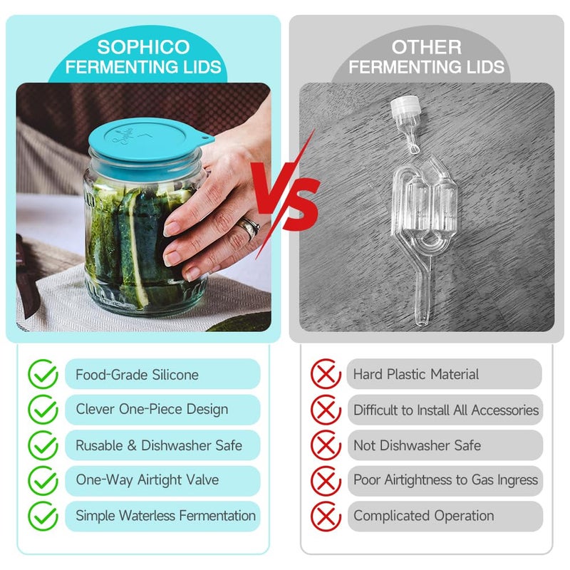 Sophico Silicone Fermenting Lids, Waterless Airlock Fermentation Tops Mason Jar Lid Fermenter Caps for Pickles, Kimchi, and Fermented Probiotic Food - 8 Pack, Wide Mouth (Jars Not Included) - Image 5