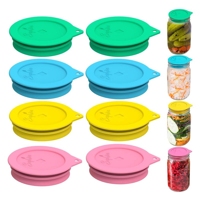 Sophico Silicone Fermenting Lids, Waterless Airlock Fermentation Tops Mason Jar Lid Fermenter Caps for Pickles, Kimchi, and Fermented Probiotic Food - 8 Pack, Wide Mouth (Jars Not Included) - Image 1