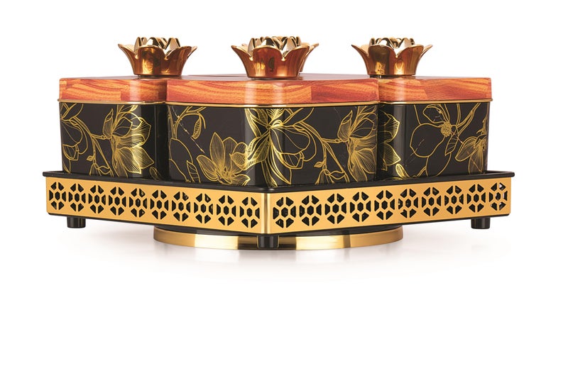 Nabhya Sparkle 4pc 360 Revolving Airtight Dry Fruit Containers Set with Lid & Serving Tray, Dry Fruit Box for Serving Sweets,Candy, Pickle, Mukhwas (Pack of 4) (Black) - Image 1