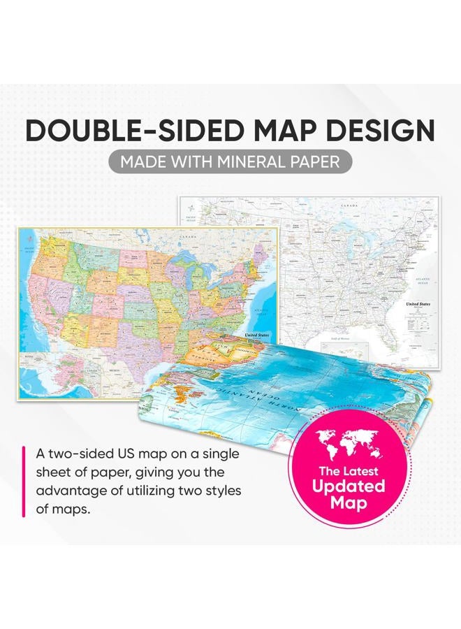 NOWMAP (AquaShield) Double-Sided United States Map Poster - Large Wall Decor - Waterproof Edition with (Pin Stickers) - Image 2