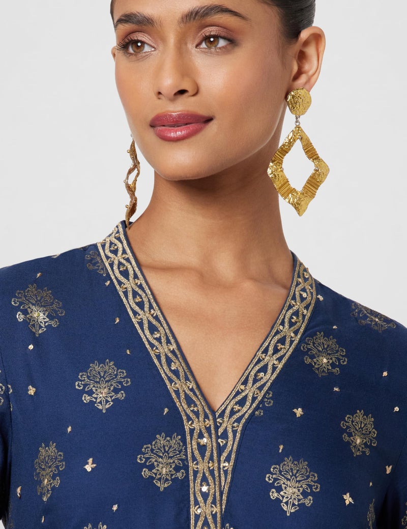 BIBA Women Printed Straight Ankle Length Mix and Match Dress(Festive 2058_Navy_36), Large - Image 4
