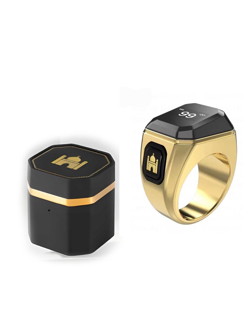 BSTWSH Metal Zinc Alloy Smart Counter Ring for Zikr & Tasbih – Bluetooth-Enabled Digital Tasbeeh Counter with 5 Prayer Time Reminders, OLED Display, Vibration Alerts, and Rechargeable Storage Case - 22mm - Image 1