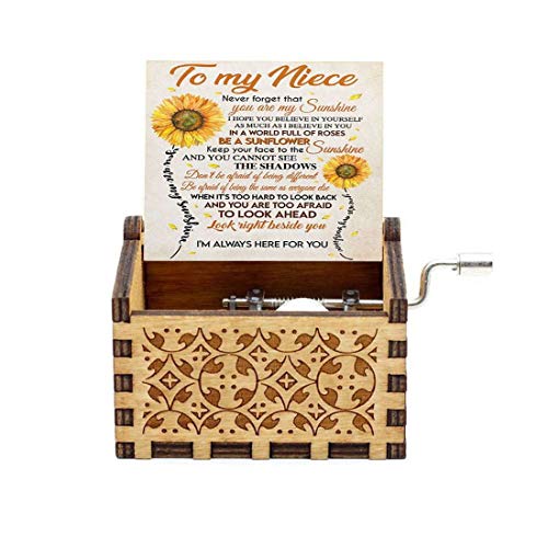 Jofanvin Music Box for Niece from Unlce or Auntie Hand Crank Engraved Musical Box Mechanism Antique Vintage Personalizable Gifts for Christmas/Birthday/Wedding - Image 2