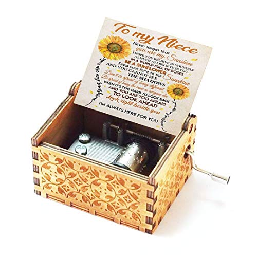 Jofanvin Music Box for Niece from Unlce or Auntie Hand Crank Engraved Musical Box Mechanism Antique Vintage Personalizable Gifts for Christmas/Birthday/Wedding - Image 1