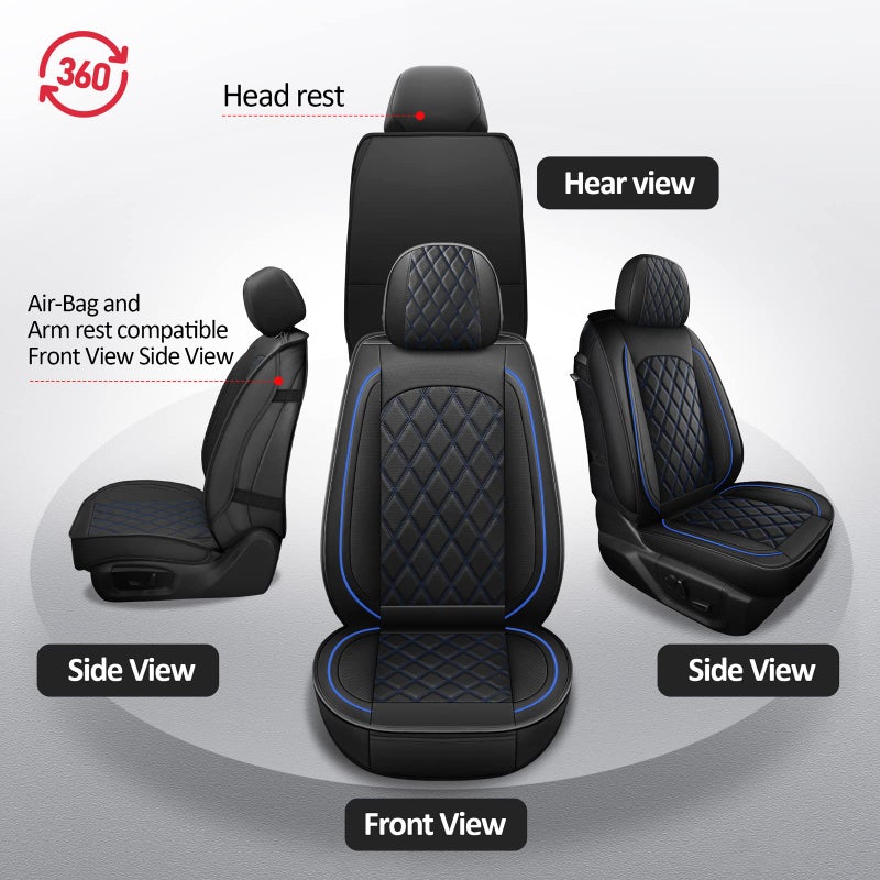 MIROZO Dodge Ram Seat Covers,Waterproof Truck Seat Covers Fits for 2009-2025 Ram 1500 2500 3500 Crew Quad Regular Cab Pickup Cushions with Split Bench 40/60(Black and Blue,Full Set Flat Back) - Image 5