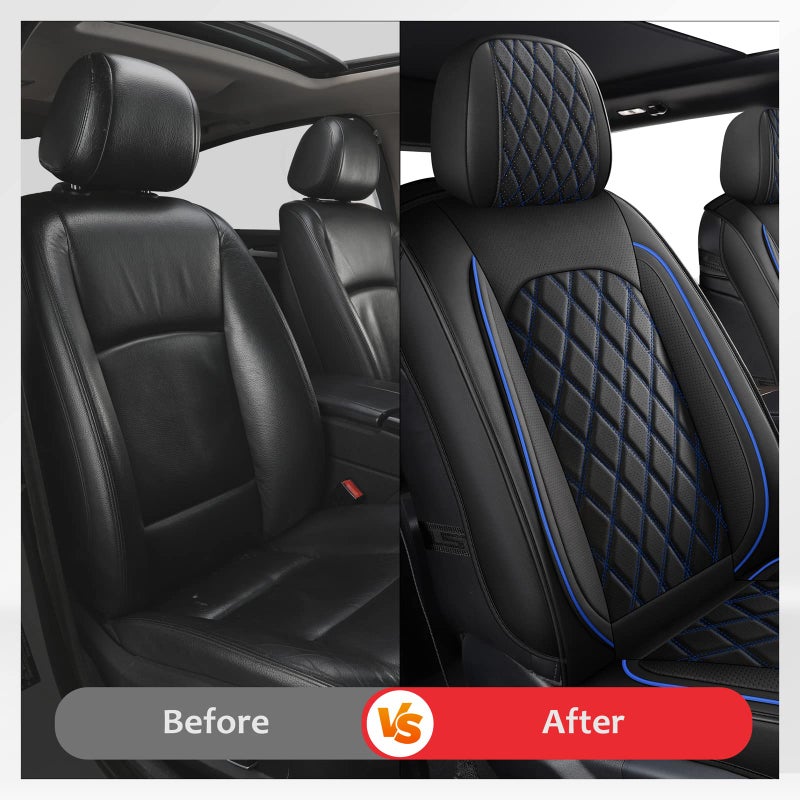 MIROZO Dodge Ram Seat Covers,Waterproof Truck Seat Covers Fits for 2009-2025 Ram 1500 2500 3500 Crew Quad Regular Cab Pickup Cushions with Split Bench 40/60(Black and Blue,Full Set Flat Back) - Image 4