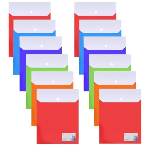Shuban 12 Pcs File Folder FS Letter Size Document Certificate Organizer - Double Pocket Colored Envelope Holder Storage Case with Snap Button Organizer (Assorted Color) - Image 1