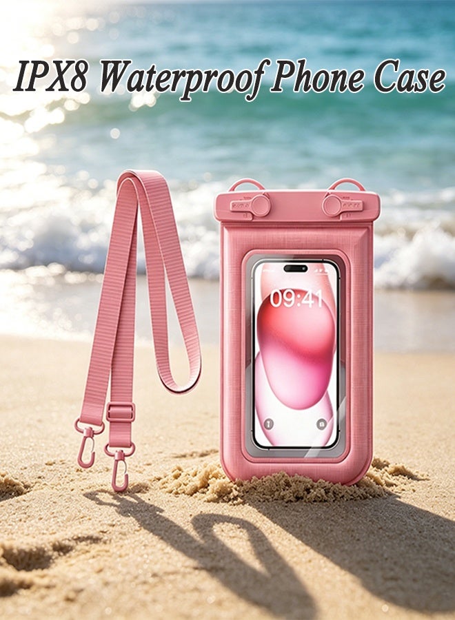 IPX8 Waterproof Phone Case with Neck Lanyard, 7.2 Inch Universal Water Proof Dry Bag Case, Underwater Waterproof Phone Pouch for iPhone Samsung Galaxy Huawei Swimming Waterproof Dry Bag (D012-3-Pink) - Image 1