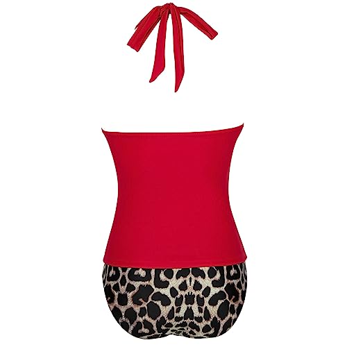 SUUKSESS Women Sexy Halter Tankini Bathing Suits Slimming Tummy Control High Waisted Swimsuits 2 Piece (Red Leopard, M) - Image 4
