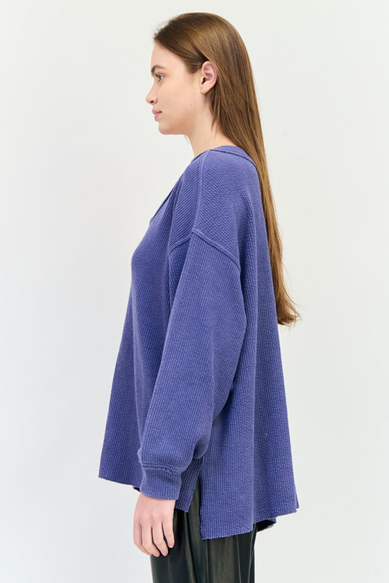 Aerie Women V-Neck Textured Sweater, Slate Blue - Image 4