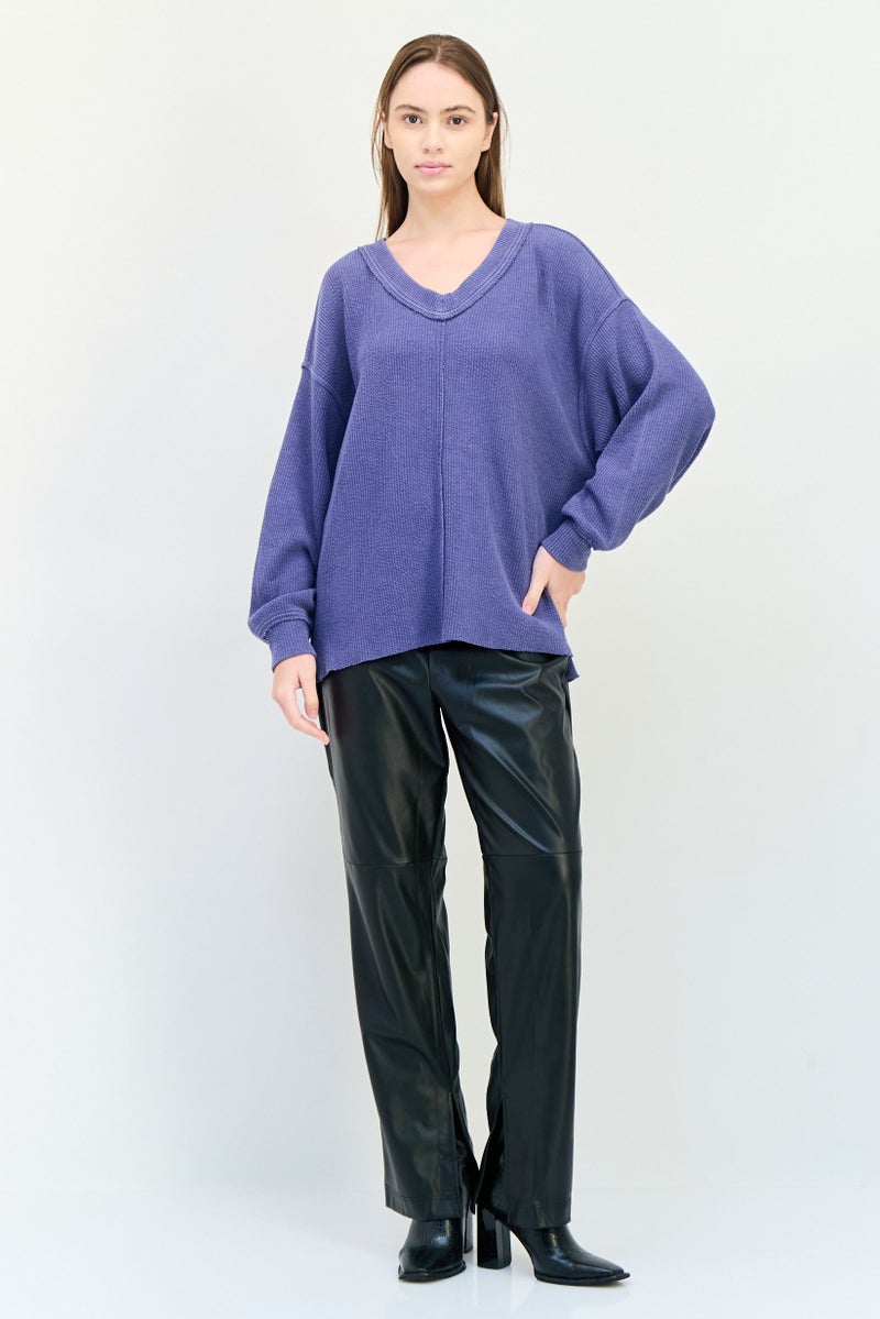 Aerie Women V-Neck Textured Sweater, Slate Blue - Image 2