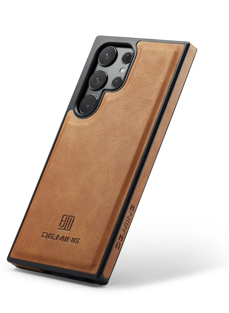 DGMING Case Cover Premium Leather Back with Logo CutOut Shockproof Compatible with Samsung Galaxy S23 Ultra (Brown) - Image 1