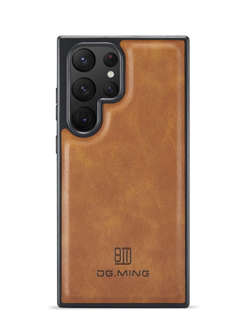 DGMING Case Cover Premium Leather Back with Logo CutOut Shockproof Compatible with Samsung Galaxy S23 Ultra (Brown) - Image 2