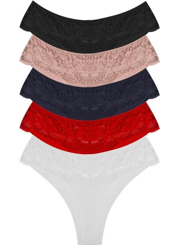 COTTONHILL Lace Laser Cut Women's Brazilian Panties 5-Pack