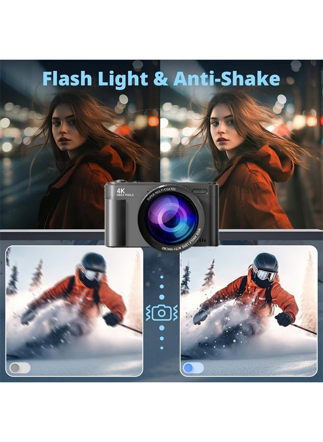 ماكرايستورم - الكاميرا الرقمية ، كاميرا 4K Vlogging ، كاميرا الأطفال UHD التركيز التلقائي 64MP 180 درجة شاشة مقلبة 18X زوم كاميرا تسجيل الفيديو المدمجة من نقطة إلى نقطة مع عدسة ماكرو واسعة الزاوية لـ YouTube - Image 1