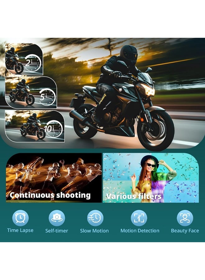 Makrystorm Digital Camera, 4K Vlogging Camera, Kids Camera UHD autofocus 64MP 180 ° flip screen 18X zoom compact point-to-point shooting video recording camera with wide-angle macro lens for YouTube  - Image 5
