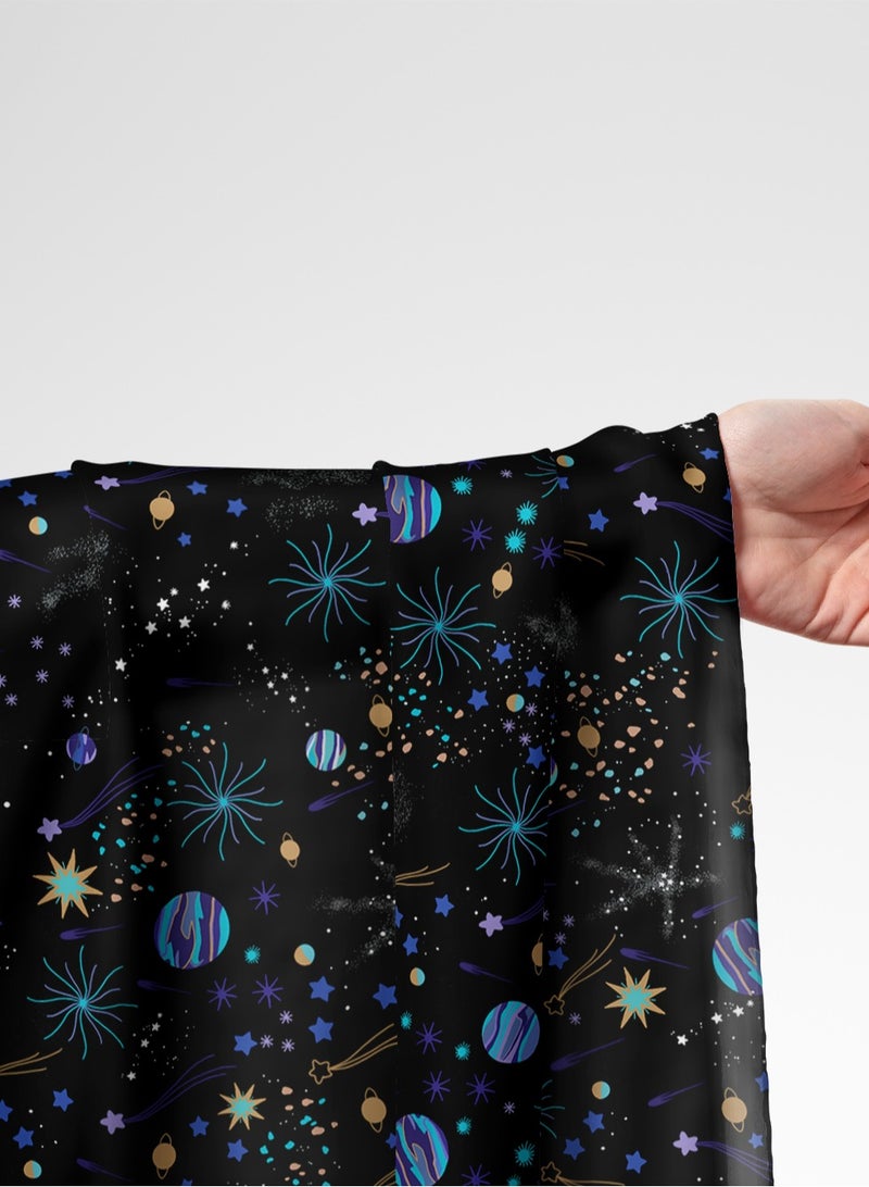 فيلاتو Ù‚Ù…Ø§Ø´ Ø­Ø±ÙŠØ± Ø§Ù„Ù„ÙŠÙ„ Ø¹Ø±Ø§Ù…Ù†ÙŠ Ø¨Ø§Ù„ÙŠØ§Ø±Ø¯Ø© Ø£Ø³ÙˆØ¯ Ø£Ø²Ø±Ù‚ ÙƒÙˆØ§ÙƒØ¨ Ù†Ø¬ÙˆÙ… Ø¬Ù„Ø§Ø¨ÙŠØ© Ù…Ø®ÙˆÙŠØ± Ø®ÙŠØ§Ø·Ø© 58 Ø¨ÙˆØµØ© Ø¹Ø±Ø¶ - Image 1