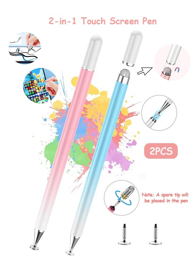 Gecomo 2 Pcs Stylus Pen for Touchscreen, 2 in 1 Active iPad Pencil High Sensitivity & Precision, , Stylus Pen for iPhone/iPad/Samsung/Galaxy/Huawei/Surface/Tablets/Phone & All Touch Screens - Image 1