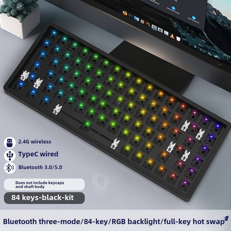 Customizable Mechanical Keyboard with RGB  Screen 84-key black kit-three-mode-RGB-shaft seat (without shaft and key cap)